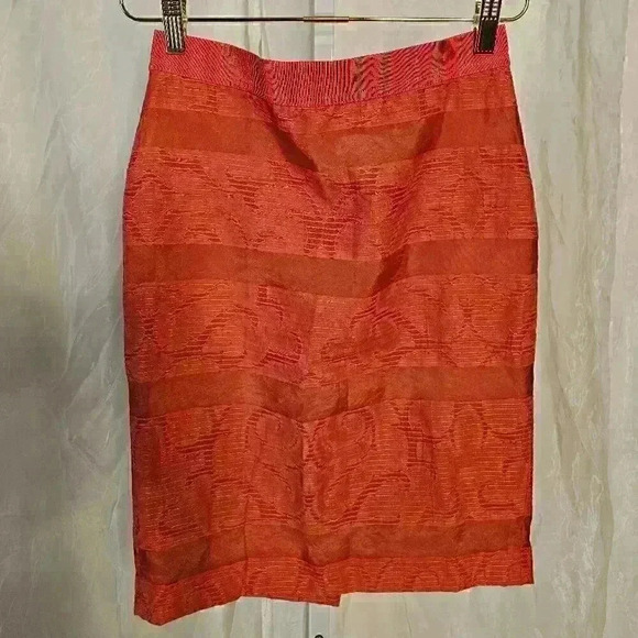 Ann Taylor Petites Size 0P Pink Print Cotton Pencil Skirt - Picture 1 of 3
